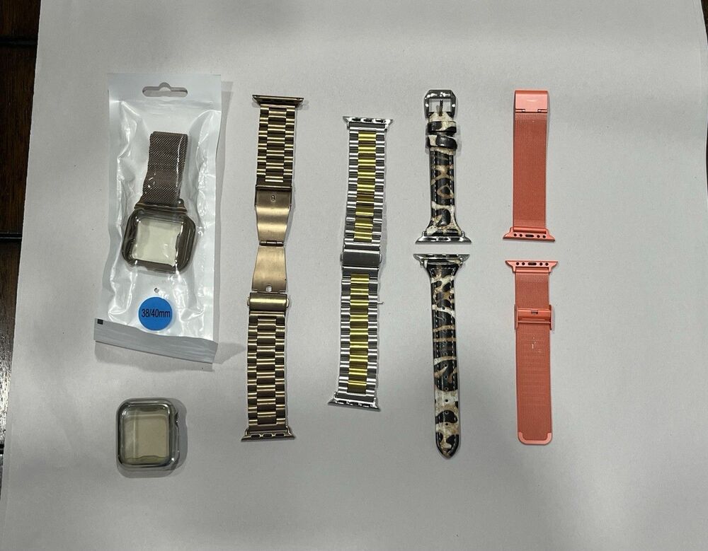 Lot Of Apple Watch Bands 38/40mm Stainless Steel, Leopard Leather, Mesh & Cases